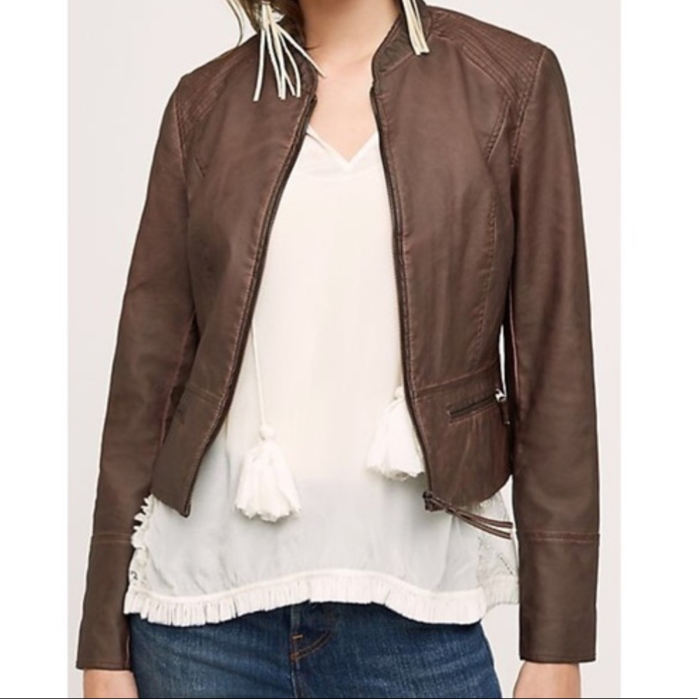NWOT Anthropologie Brown Leather Jacket